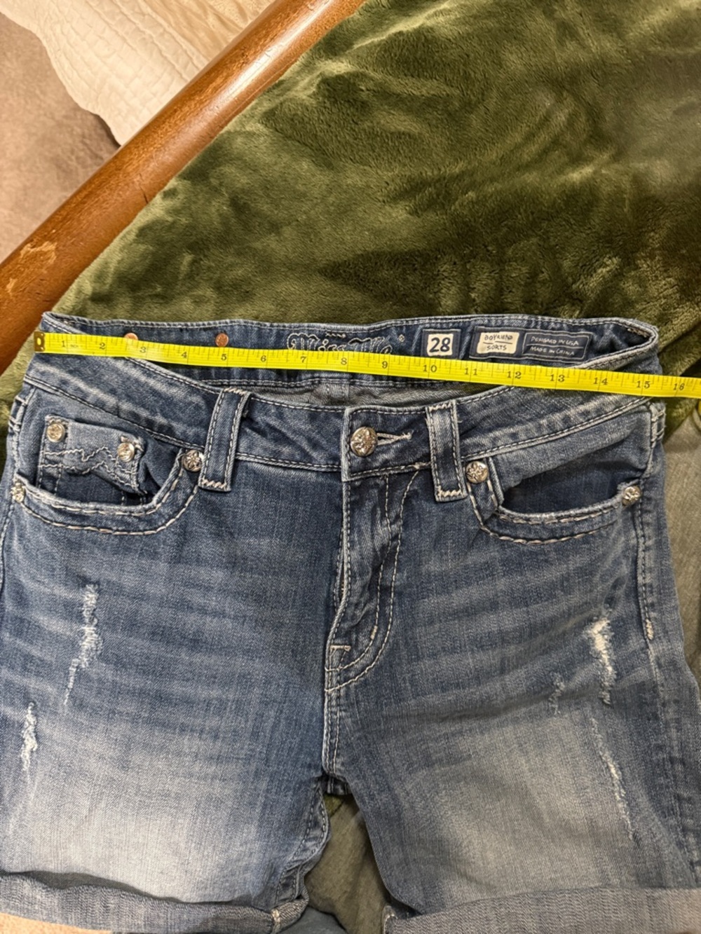 Miss Me Faded Blue Distressed Rolled Hem Denim Shorts - Picture 9 of 12